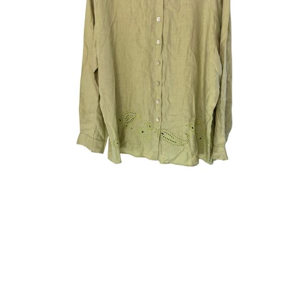 August Max Woman Green Relaxed Collared Lagenlook Long Sleeve Linen Blouse XL - Picture 7 of 13